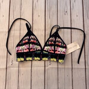 Athleta Medium Bikini Top‎ Swimwear Multicolor Print Tie Neck Adjustable Straps
